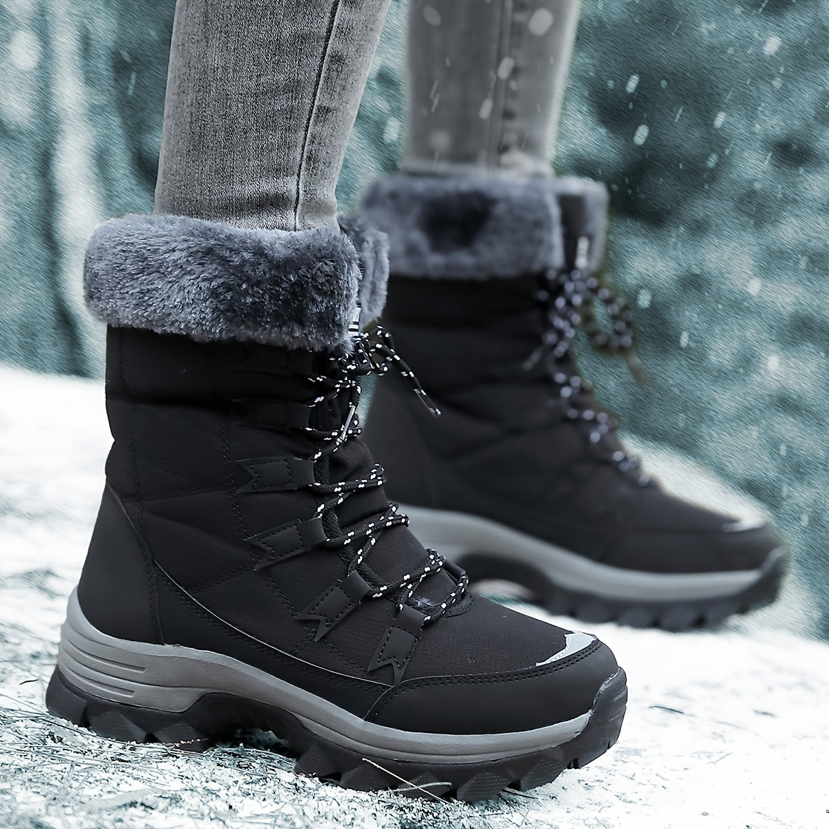 Gevoerde snowboots voor dames met bontkraag en gripzool