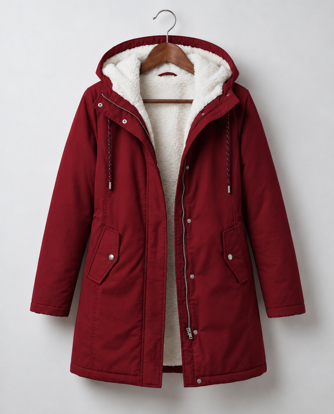 Warme Lange Winterparka voor Dames met Fleece Voering en Capuchon