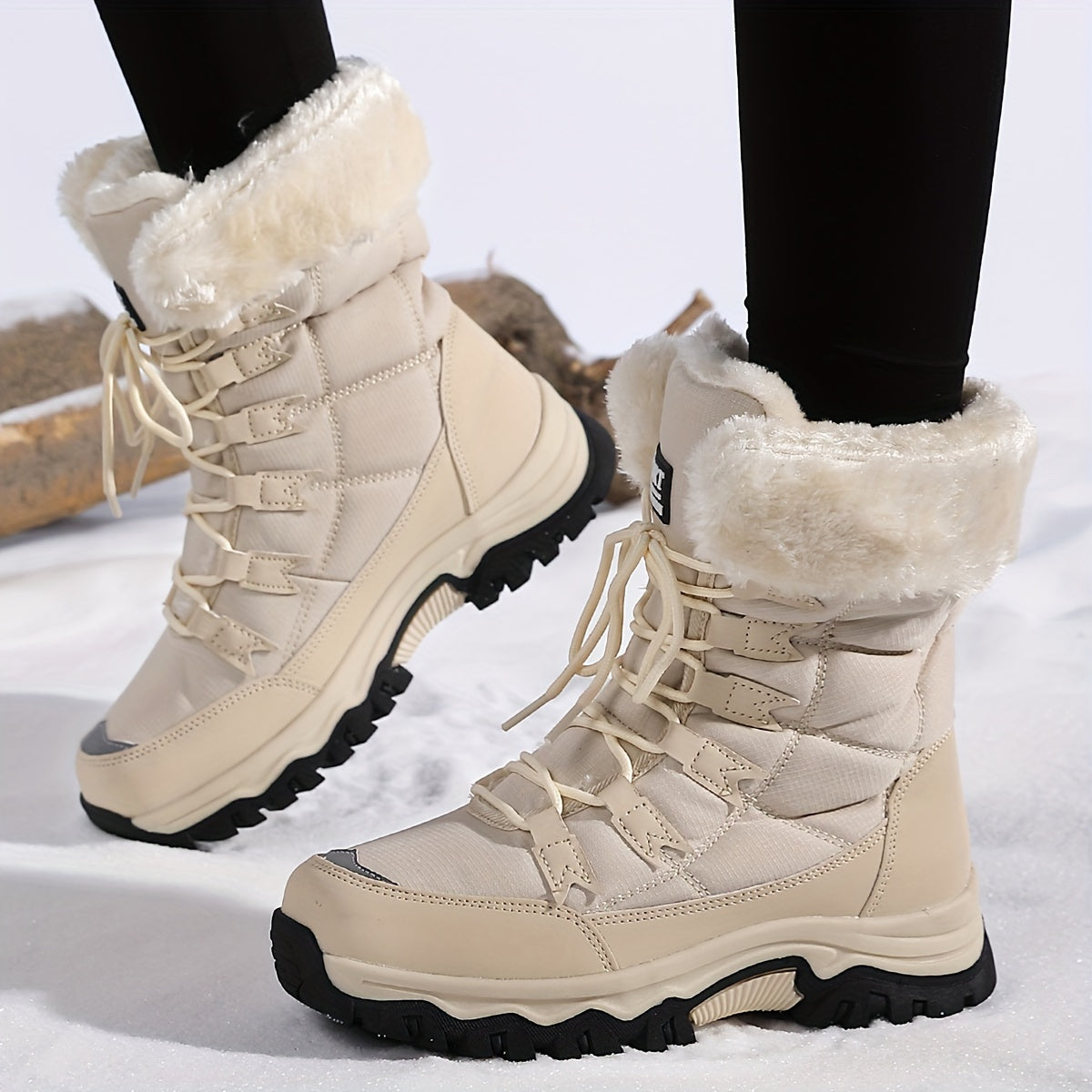 Gevoerde snowboots voor dames met bontkraag en gripzool