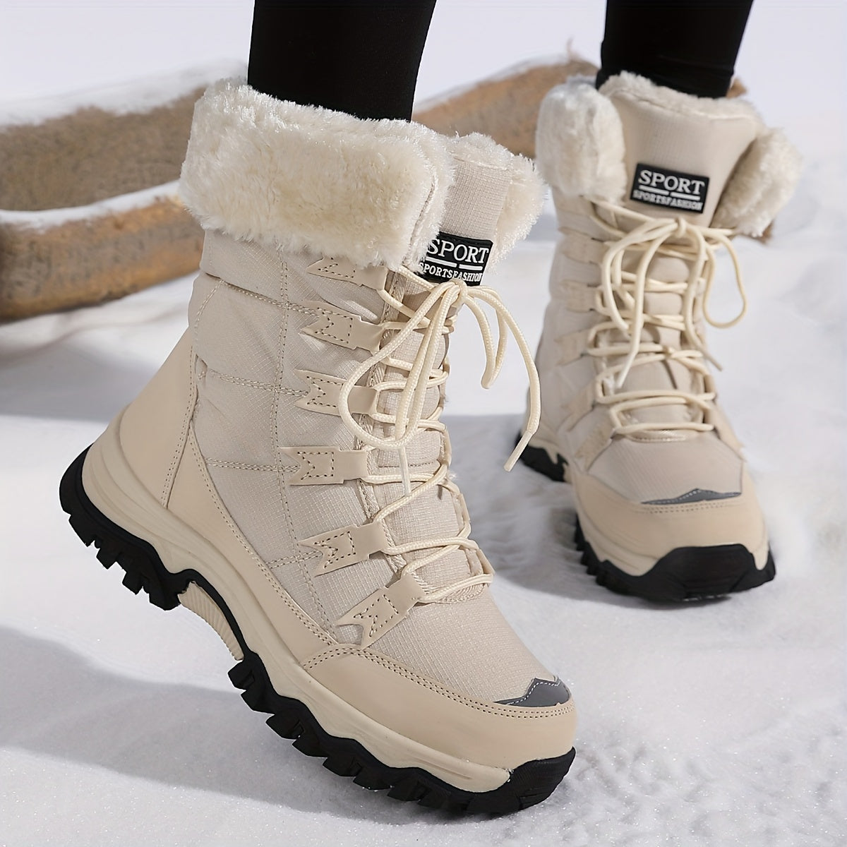 Gevoerde snowboots voor dames met bontkraag en gripzool