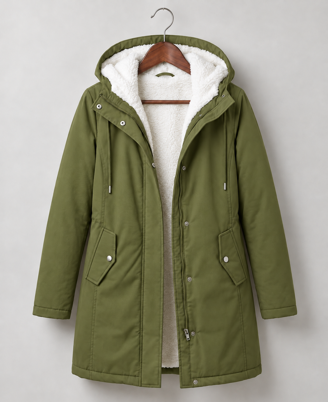 Warme Lange Winterparka voor Dames met Fleece Voering en Capuchon