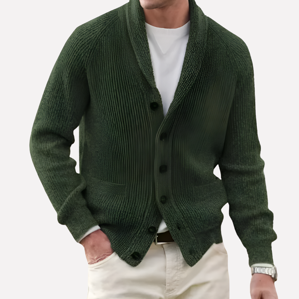 Heren cardigan met sjaalkraag en knopenfront