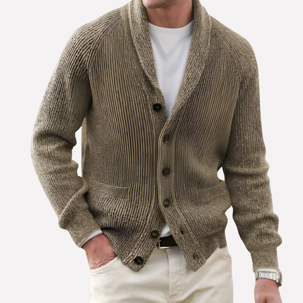 Heren cardigan met sjaalkraag en knopenfront