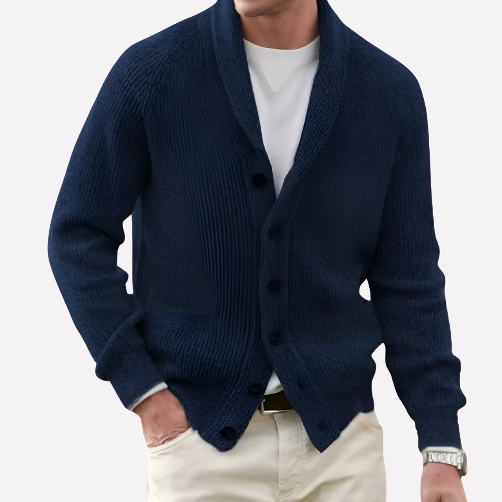 Heren cardigan met sjaalkraag en knopenfront