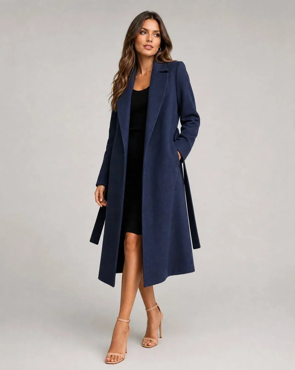 Elegante Wolmix Dames Trenchcoat met Reverskraag en Bindceintuur