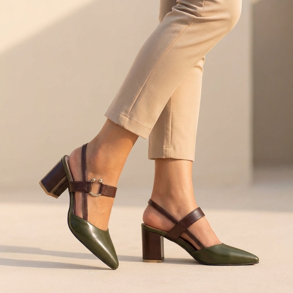 Slingback Pumps voor Dames met Blokhak en Kleurvlakken
