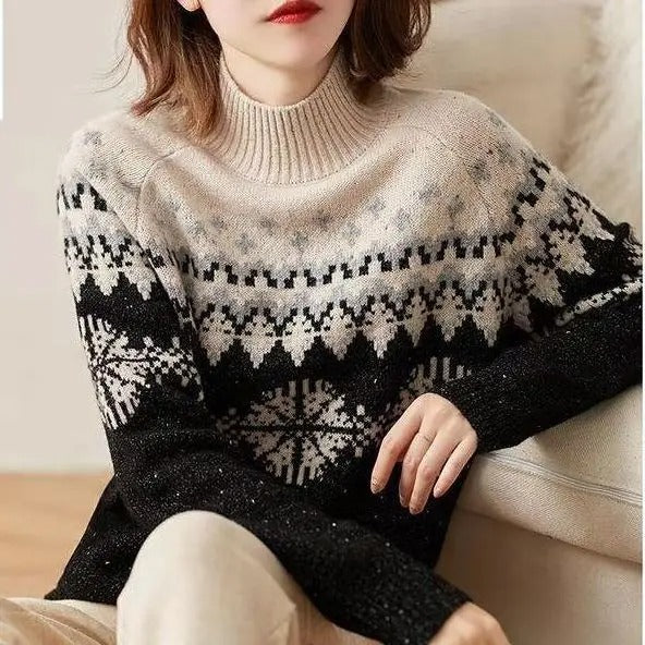 Warme Zachte Elegante Dames Trui Met Hoge Coltrui