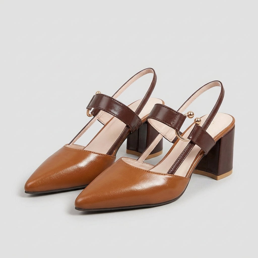 Slingback Pumps voor Dames met Blokhak en Kleurvlakken