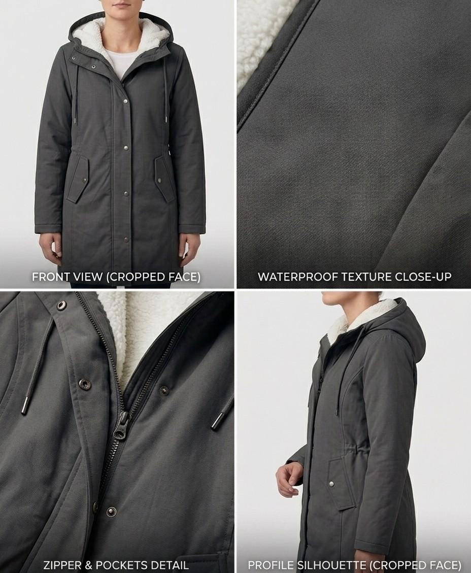 Warme Lange Winterparka voor Dames met Fleece Voering en Capuchon