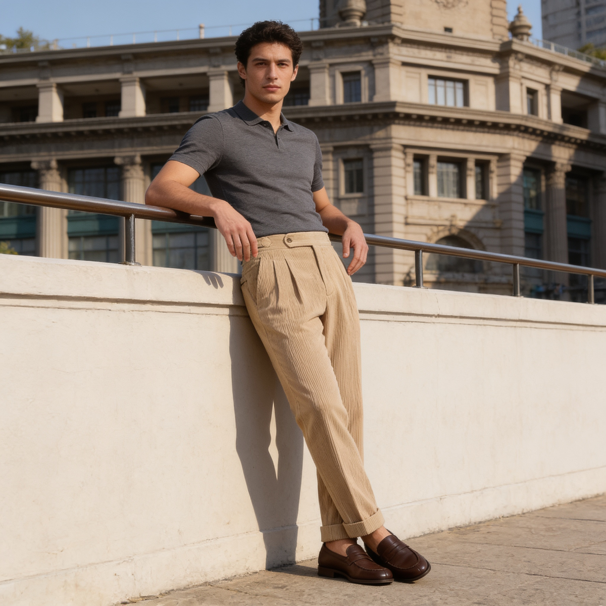 Corduroy Geplooide Broek Heren
