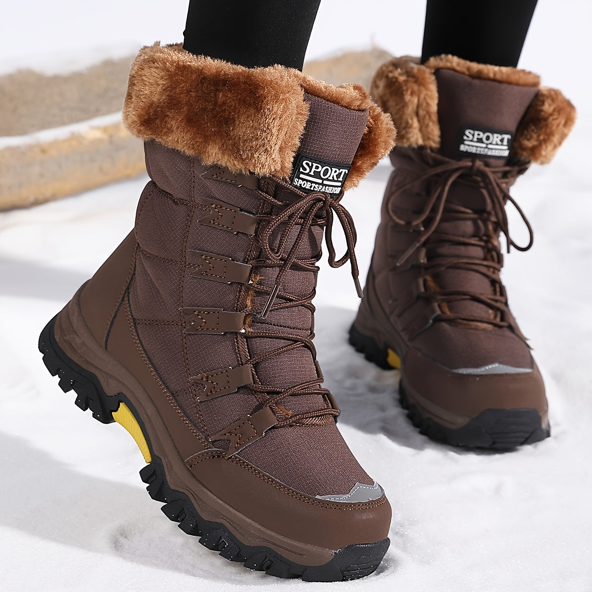 Gevoerde snowboots voor dames met bontkraag en gripzool
