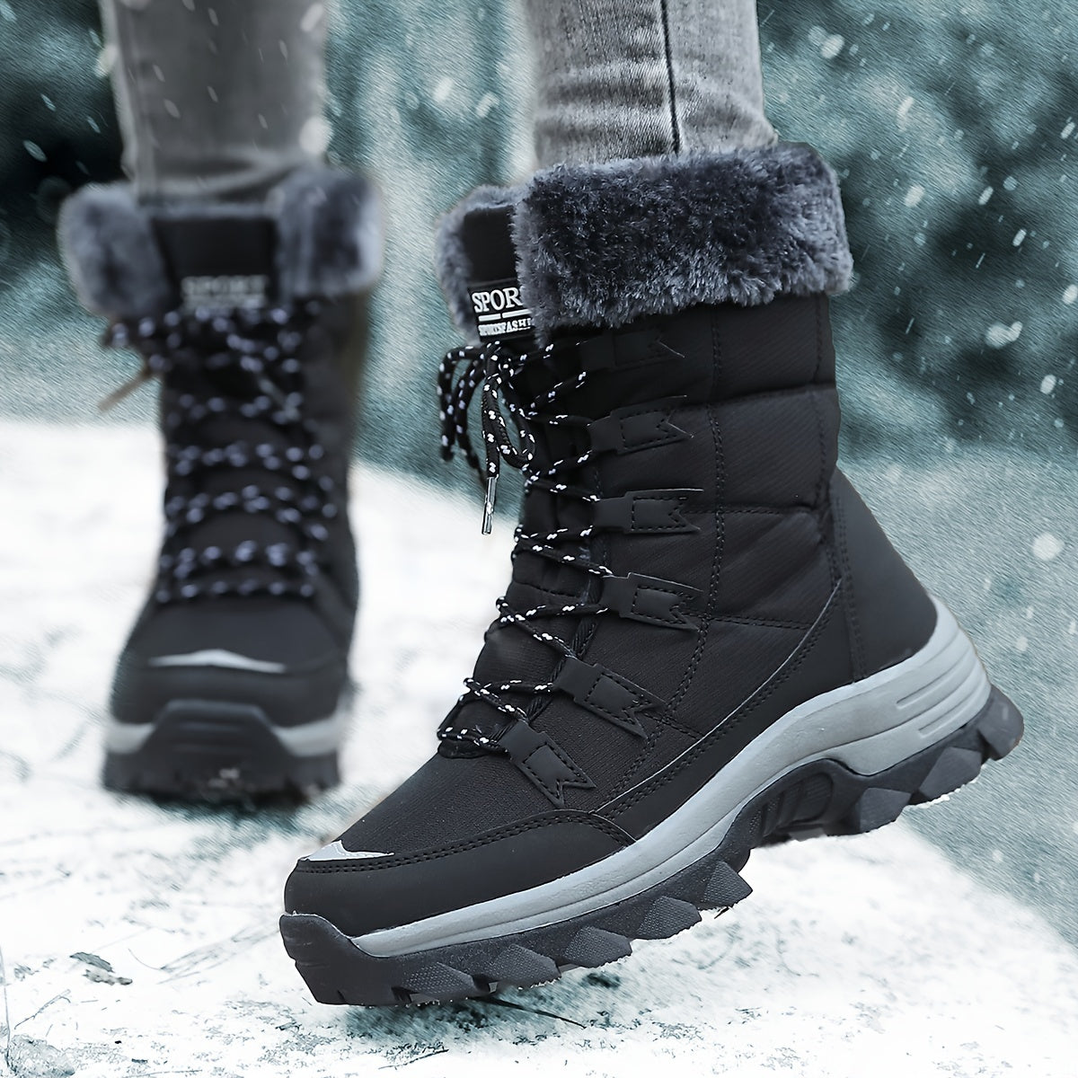 Gevoerde snowboots voor dames met bontkraag en gripzool