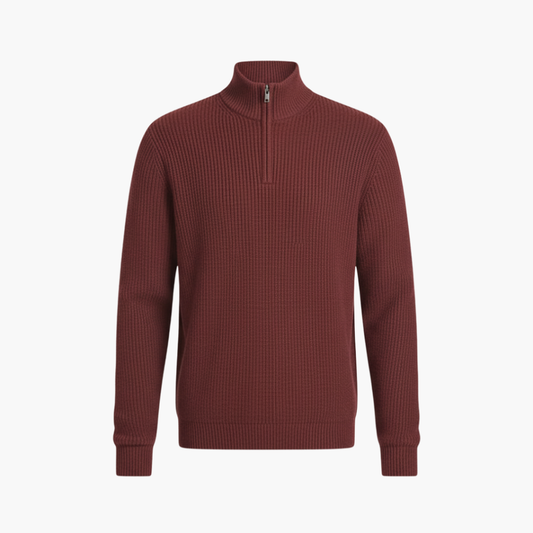 Heren geribde breipullover met halfrits-halslijn