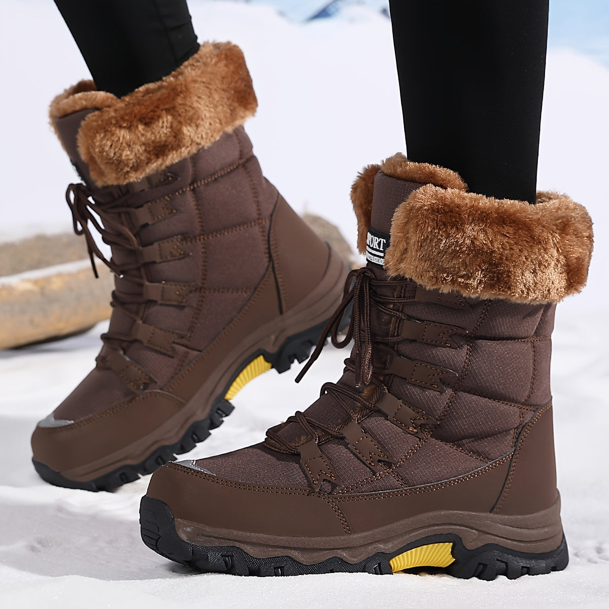 Gevoerde snowboots voor dames met bontkraag en gripzool