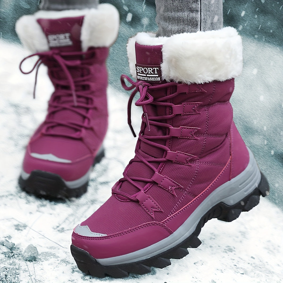 Gevoerde snowboots voor dames met bontkraag en gripzool