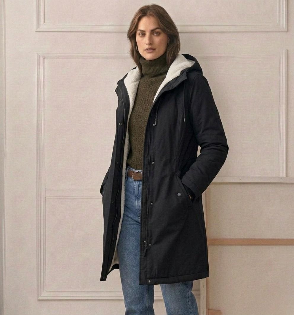 Warme Lange Winterparka voor Dames met Fleece Voering en Capuchon