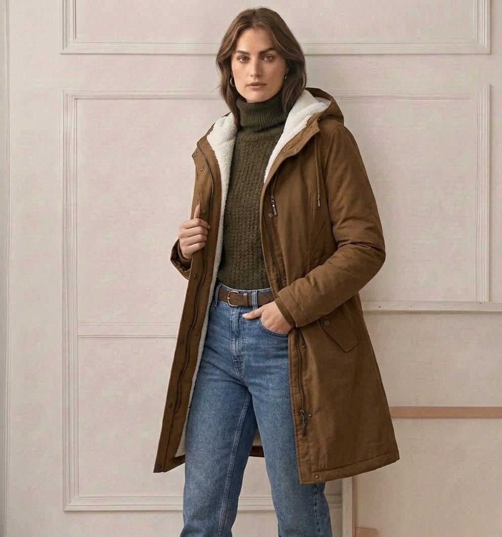 Warme Lange Winterparka voor Dames met Fleece Voering en Capuchon