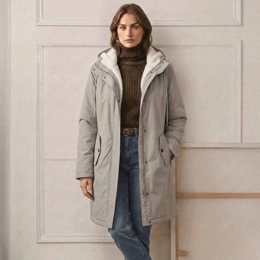 Warme Lange Winterparka voor Dames met Fleece Voering en Capuchon