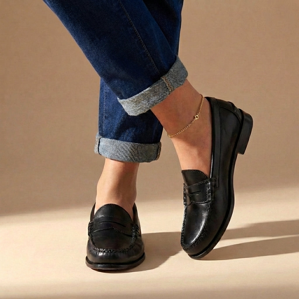 Stijlvolle Dames Leren Penny Loafers Met Instapmodel En Lage Hak