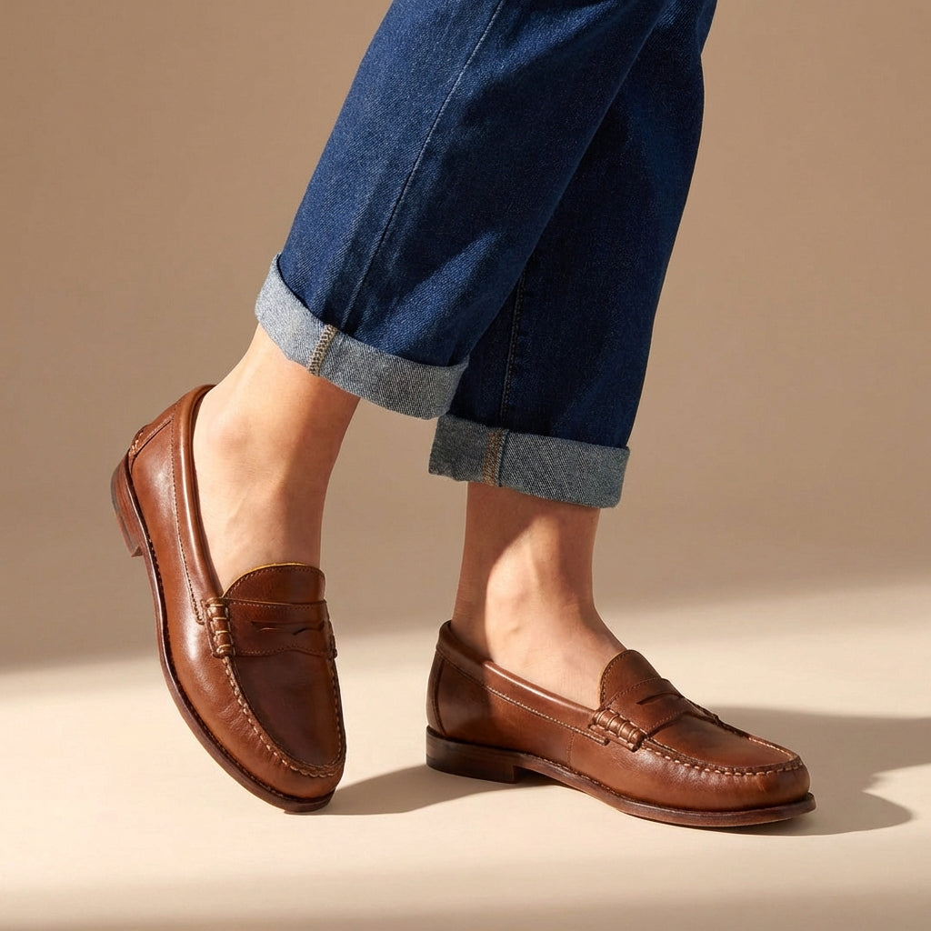 Stijlvolle Dames Leren Penny Loafers Met Instapmodel En Lage Hak
