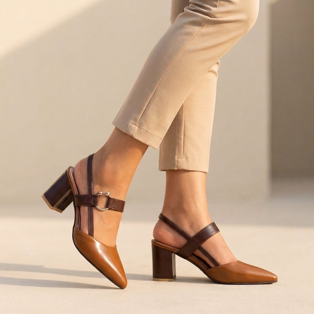 Slingback Pumps voor Dames met Blokhak en Kleurvlakken