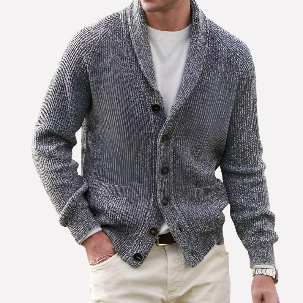 Heren cardigan met sjaalkraag en knopenfront