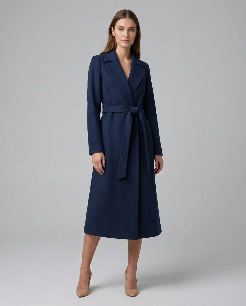Elegante Wolmix Dames Trenchcoat met Reverskraag en Bindceintuur