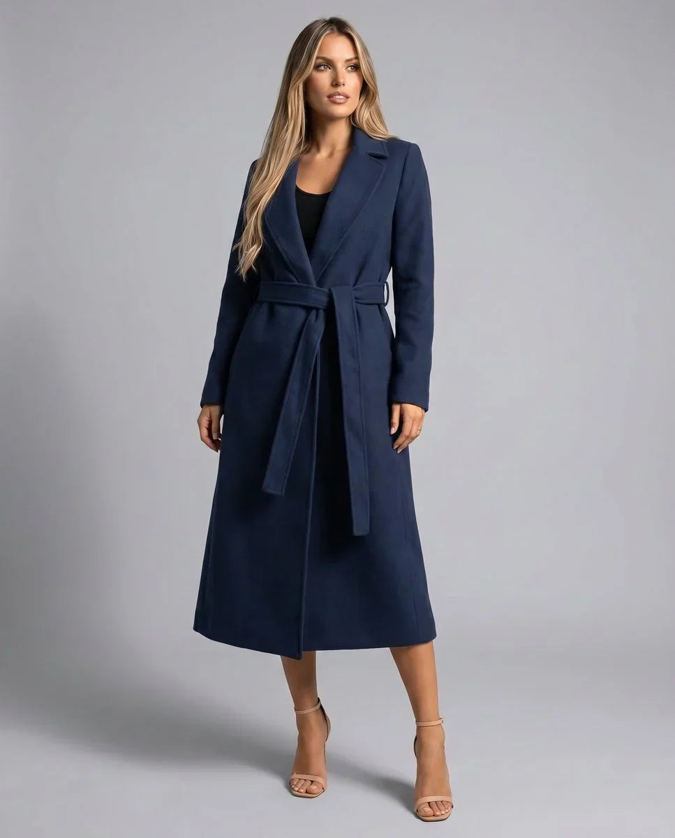 Elegante Wolmix Dames Trenchcoat met Reverskraag en Bindceintuur