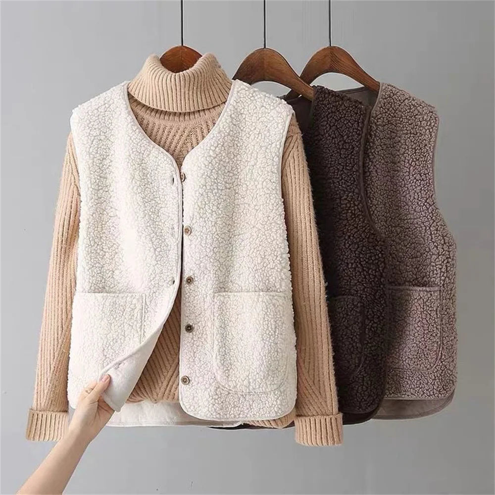 Vrouwen Zachte Warme Fleece Cardigan met Zakken