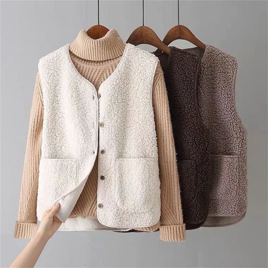 Vrouwen Zachte Warme Fleece Cardigan met Zakken
