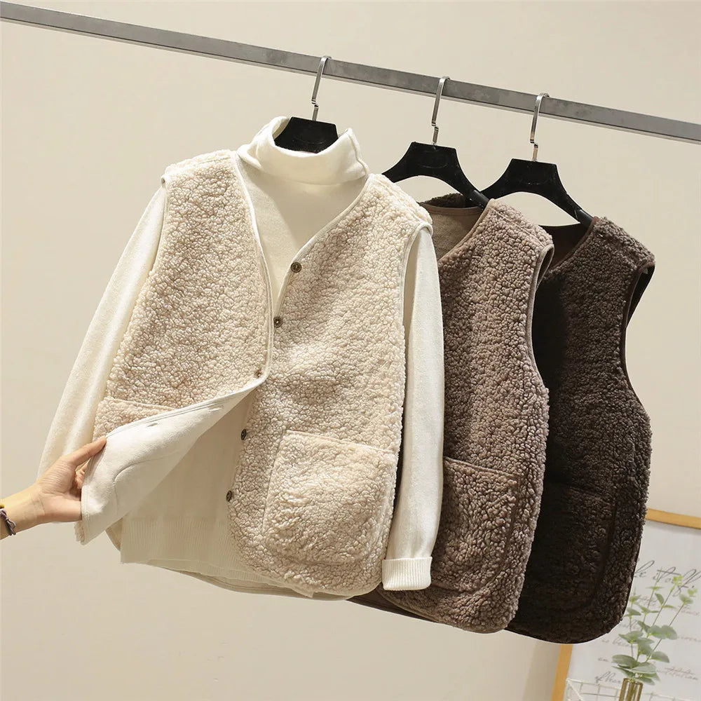 Vrouwen Zachte Warme Fleece Cardigan met Zakken