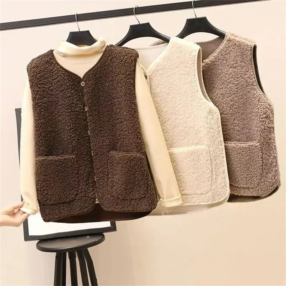 Vrouwen Zachte Warme Fleece Cardigan met Zakken
