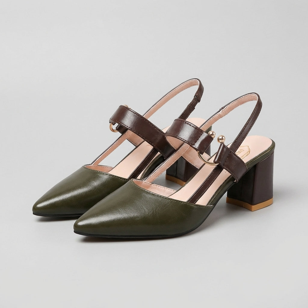 Slingback Pumps voor Dames met Blokhak en Kleurvlakken