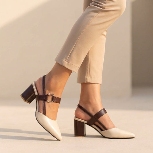 Slingback Pumps voor Dames met Blokhak en Kleurvlakken