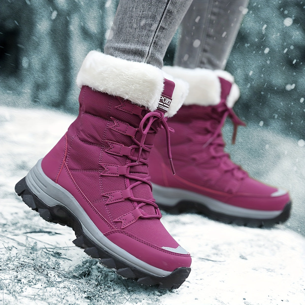 Gevoerde snowboots voor dames met bontkraag en gripzool