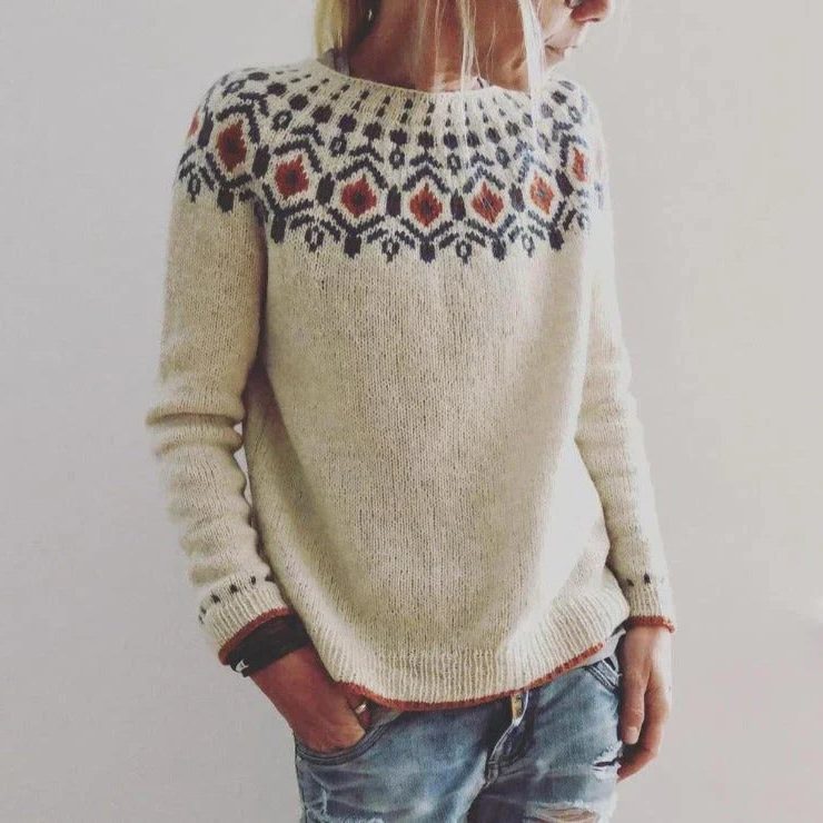 Zachte Gebreide Dames Trui met Fair Isle Patroon en Ronde Hals