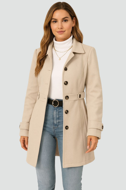 Klassieke Getailleerde Trenchcoat voor Dames met Ceintuur en Knoopsluiting