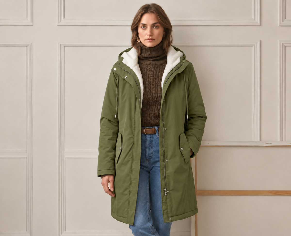 Warme Lange Winterparka voor Dames met Fleece Voering en Capuchon